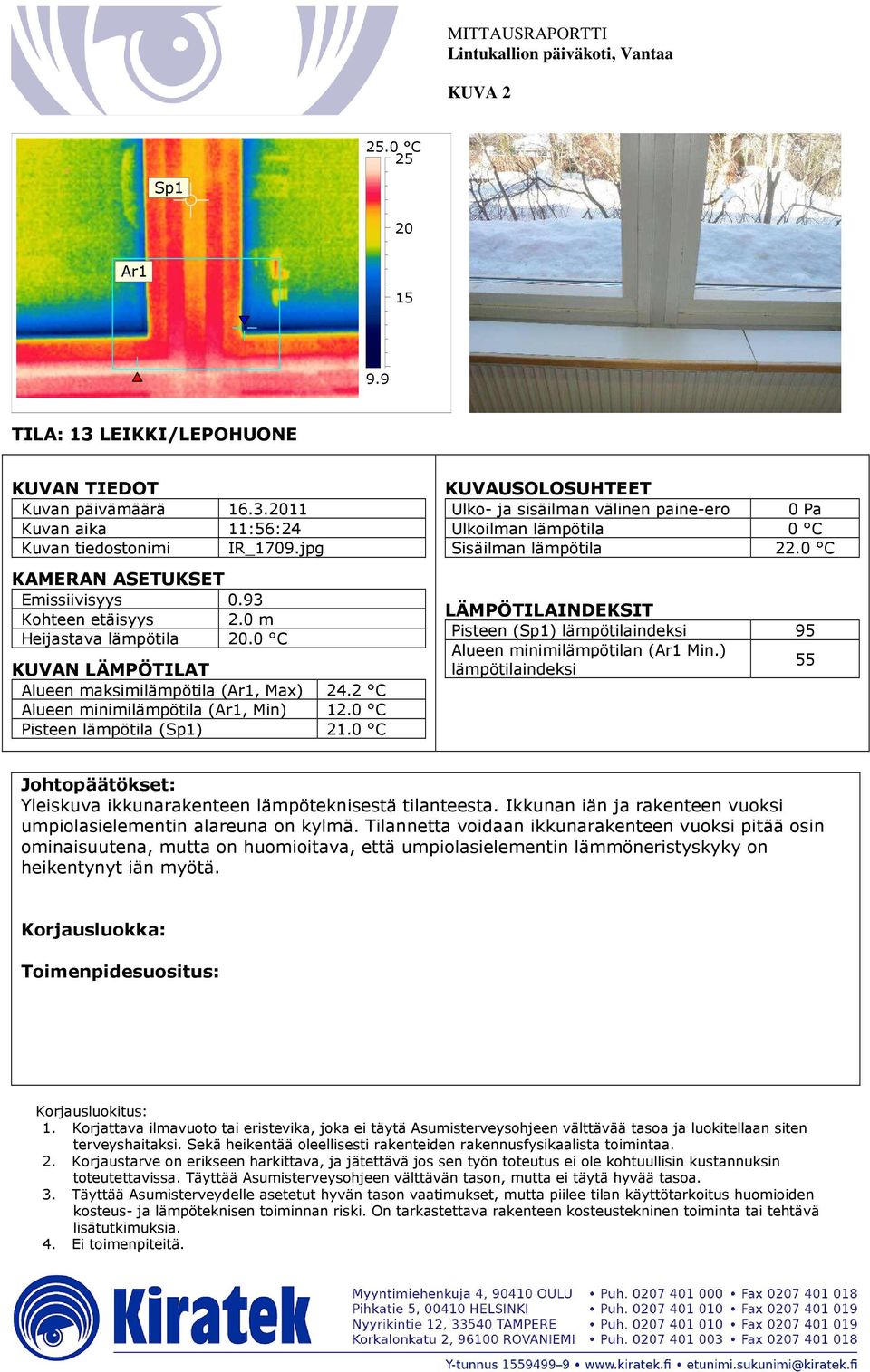 0 C Pisteen () 95 Alueen minimilämpötilan ( Min.) 55 Yleiskuva ikkunarakenteen lämpöteknisestä tilanteesta.