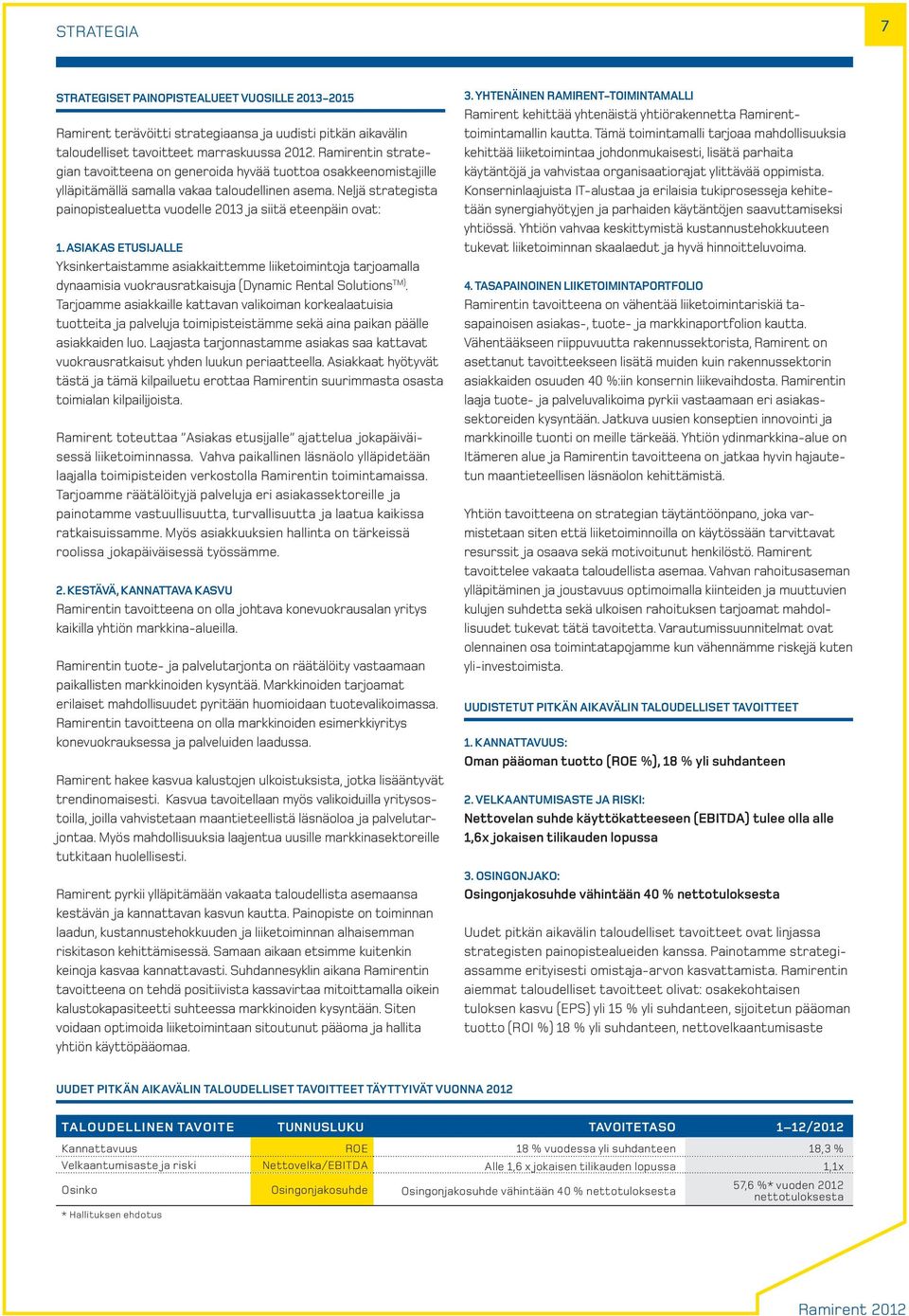 Neljä strategista painopistealuetta vuodelle 2013 ja siitä eteenpäin ovat: 1.