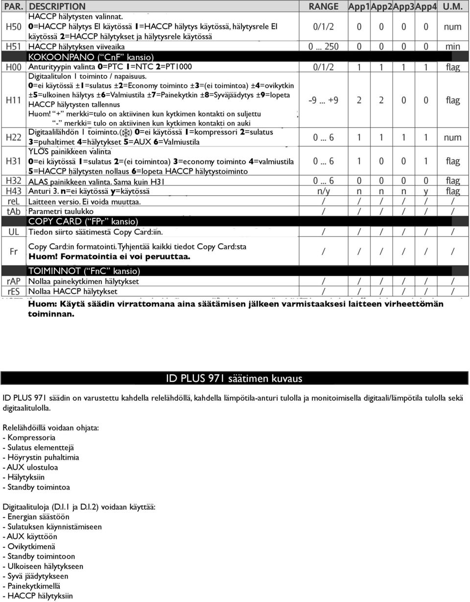 1=NTC 2=PT1000 Digitaalitulon 1 toiminto / napaisuus.