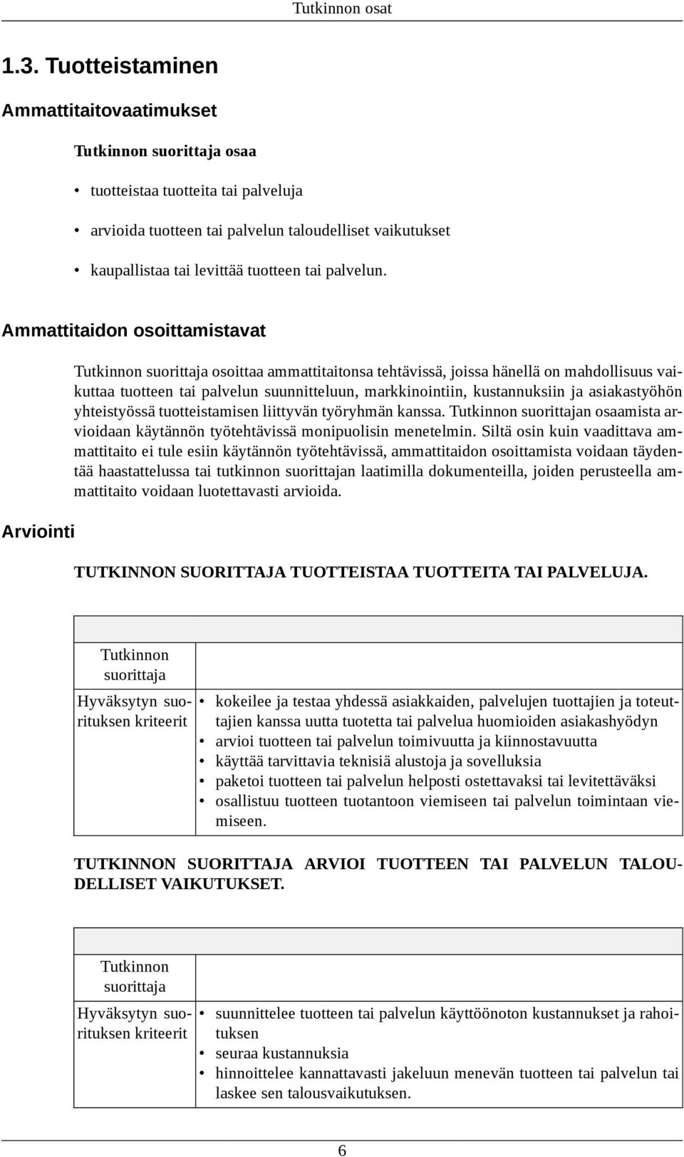 asiakastyöhön yhteistyössä tuotteistamisen liittyvän työryhmän kanssa. n osaamista arvioidaan käytännön työtehtävissä monipuolisin menetelmin.