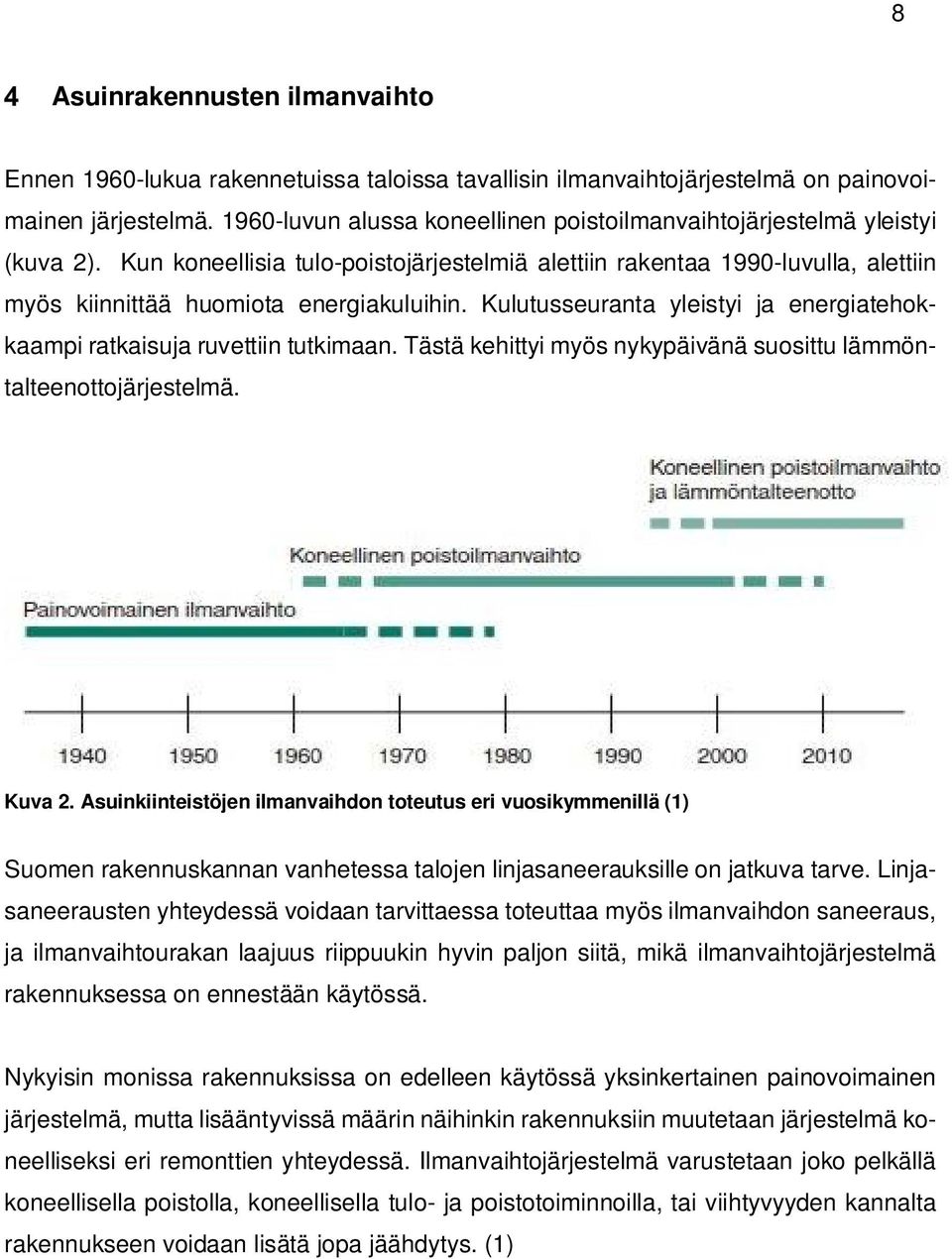 Kulutusseuranta yleistyi ja energiatehokkaampi ratkaisuja ruvettiin tutkimaan. Tästä kehittyi myös nykypäivänä suosittu lämmöntalteenottojärjestelmä. Kuva 2.