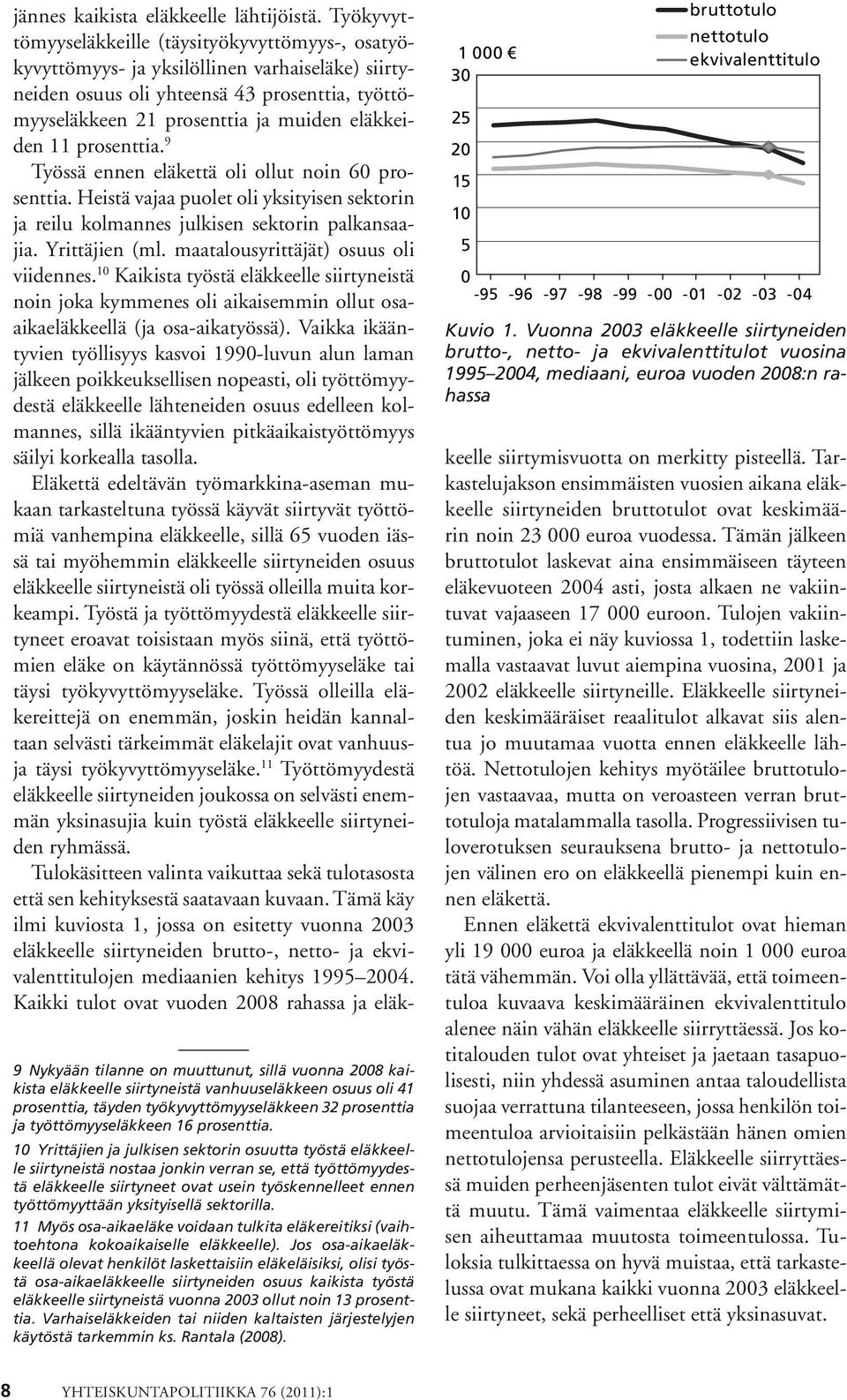 10 Yrittäjien ja julkisen sektorin osuutta työstä eläkkeelle siirtyneistä nostaa jonkin verran se, että työttömyydestä eläkkeelle siirtyneet ovat usein työskennelleet ennen työttömyyttään