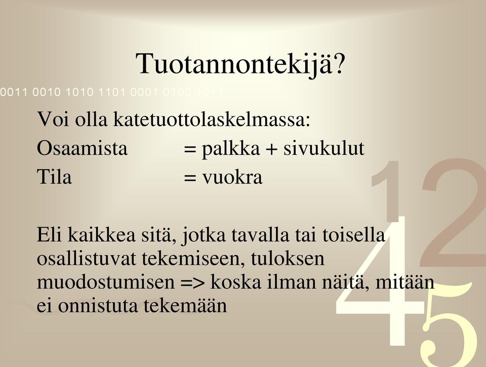 sivukulut Tila = vuokra Eli kaikkea sitä, jotka tavalla tai