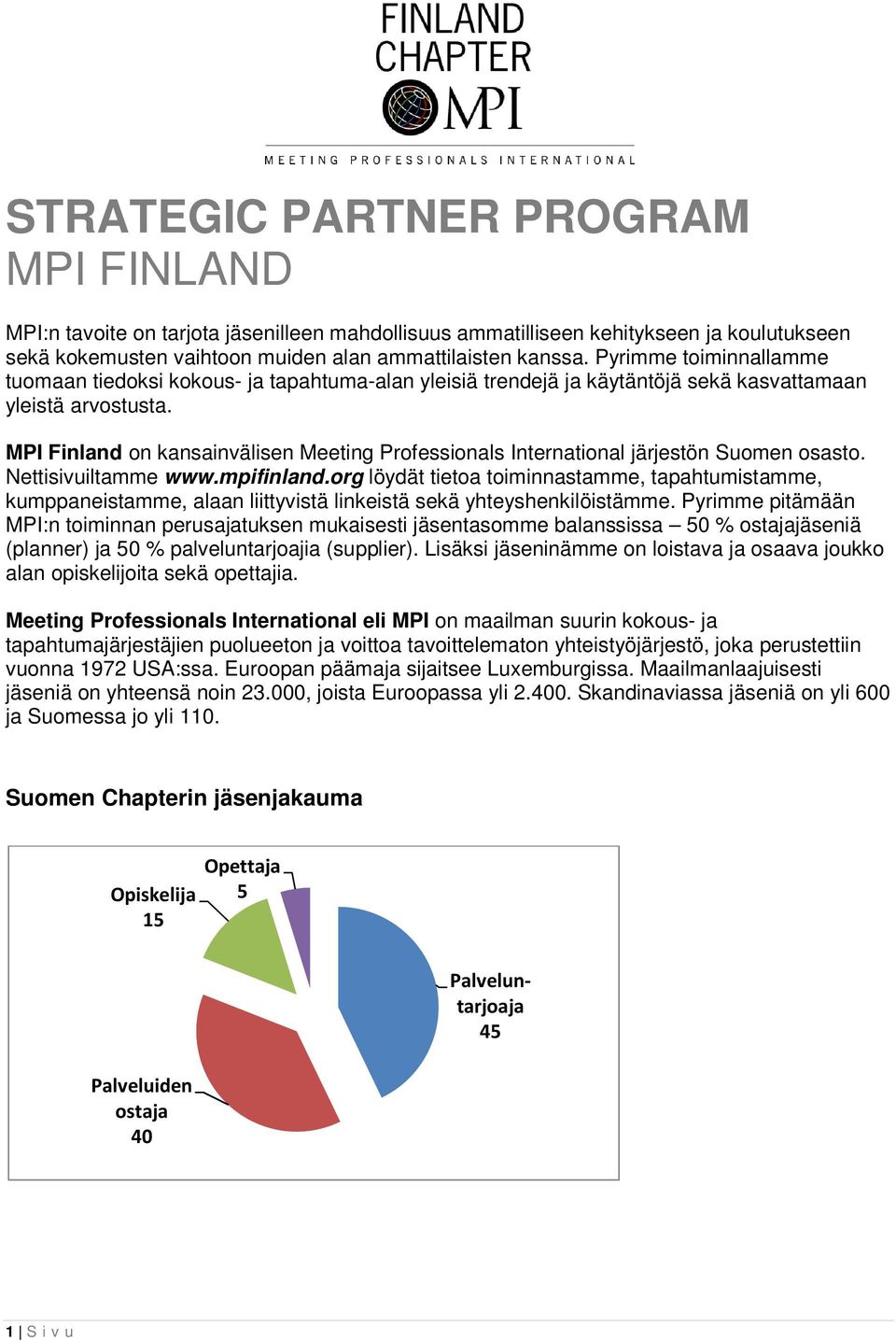 MPI Finland on kansainvälisen Meeting Professionals International järjestön Suomen osasto. Nettisivuiltamme www.mpifinland.