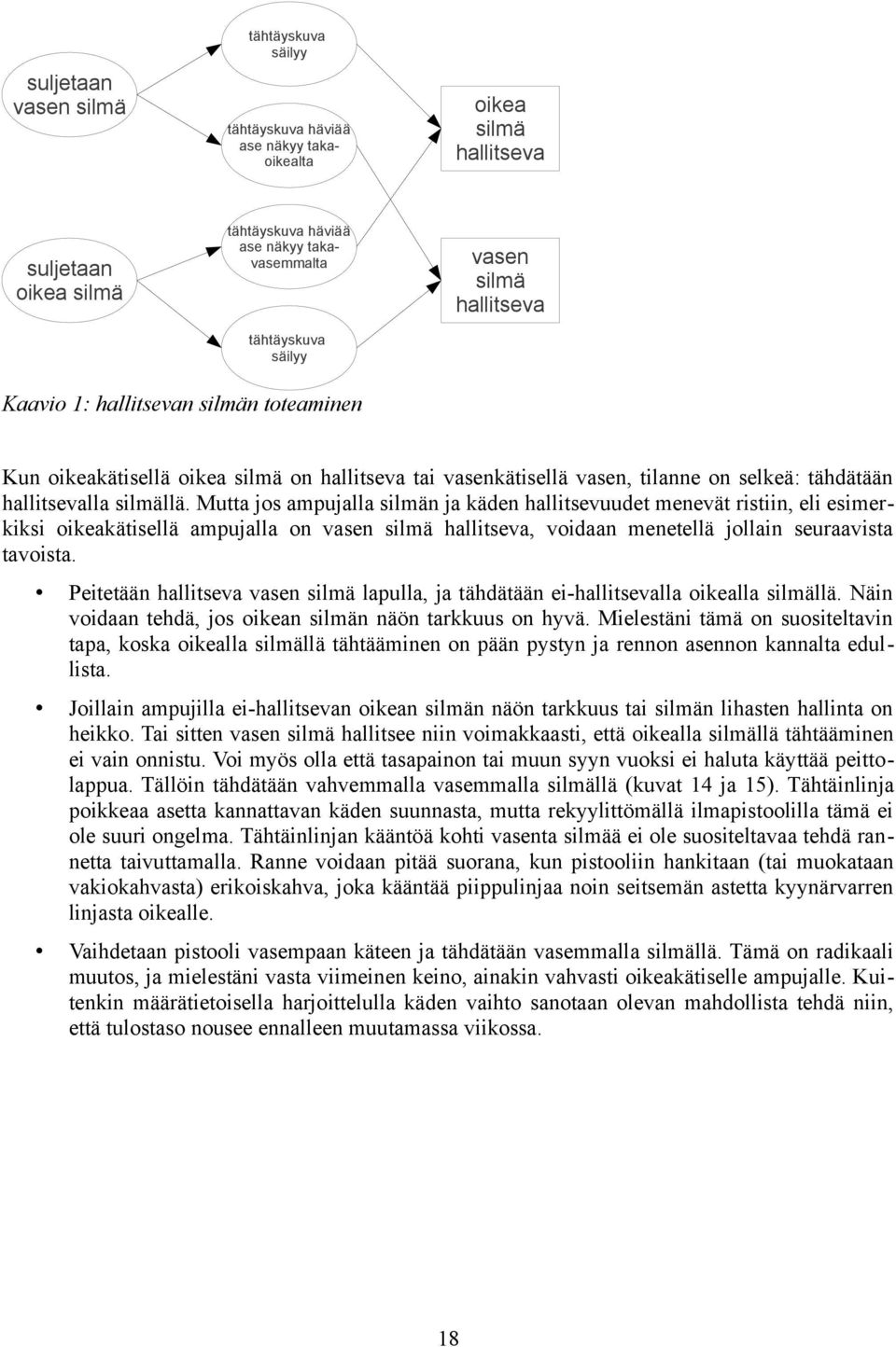 Mutta jos ampujalla silmän ja käden hallitsevuudet menevät ristiin, eli esimerkiksi oikeakätisellä ampujalla on vasen silmä hallitseva, voidaan menetellä jollain seuraavista tavoista.