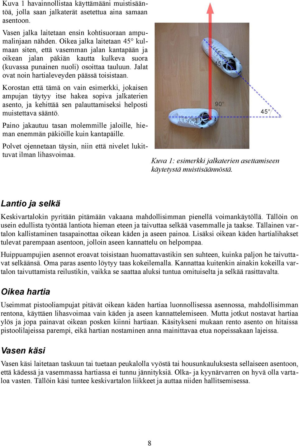 Jalat ovat noin hartialeveyden päässä toisistaan.