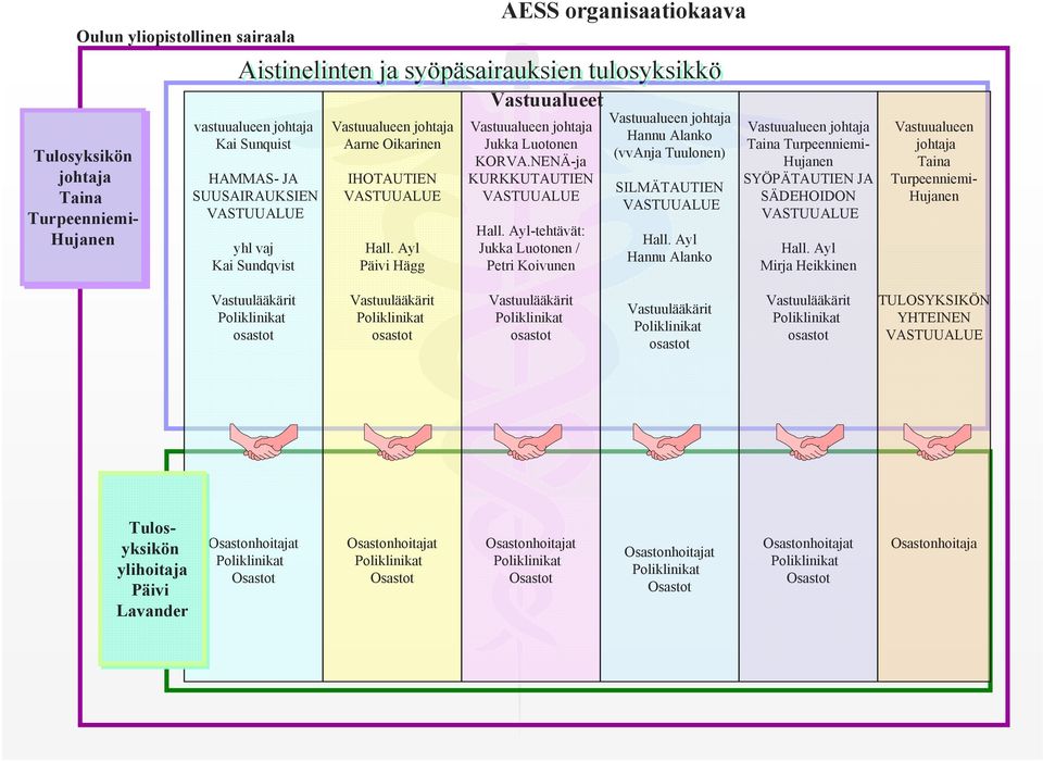 NENÄ-ja KURKKUTAUTIEN VASTUUALUE Hall. Ayl-tehtävät: Jukka Luotonen / Petri Koivunen Vastuualueen johtaja Hannu Alanko (vvanja Tuulonen) SILMÄTAUTIEN VASTUUALUE Hall.