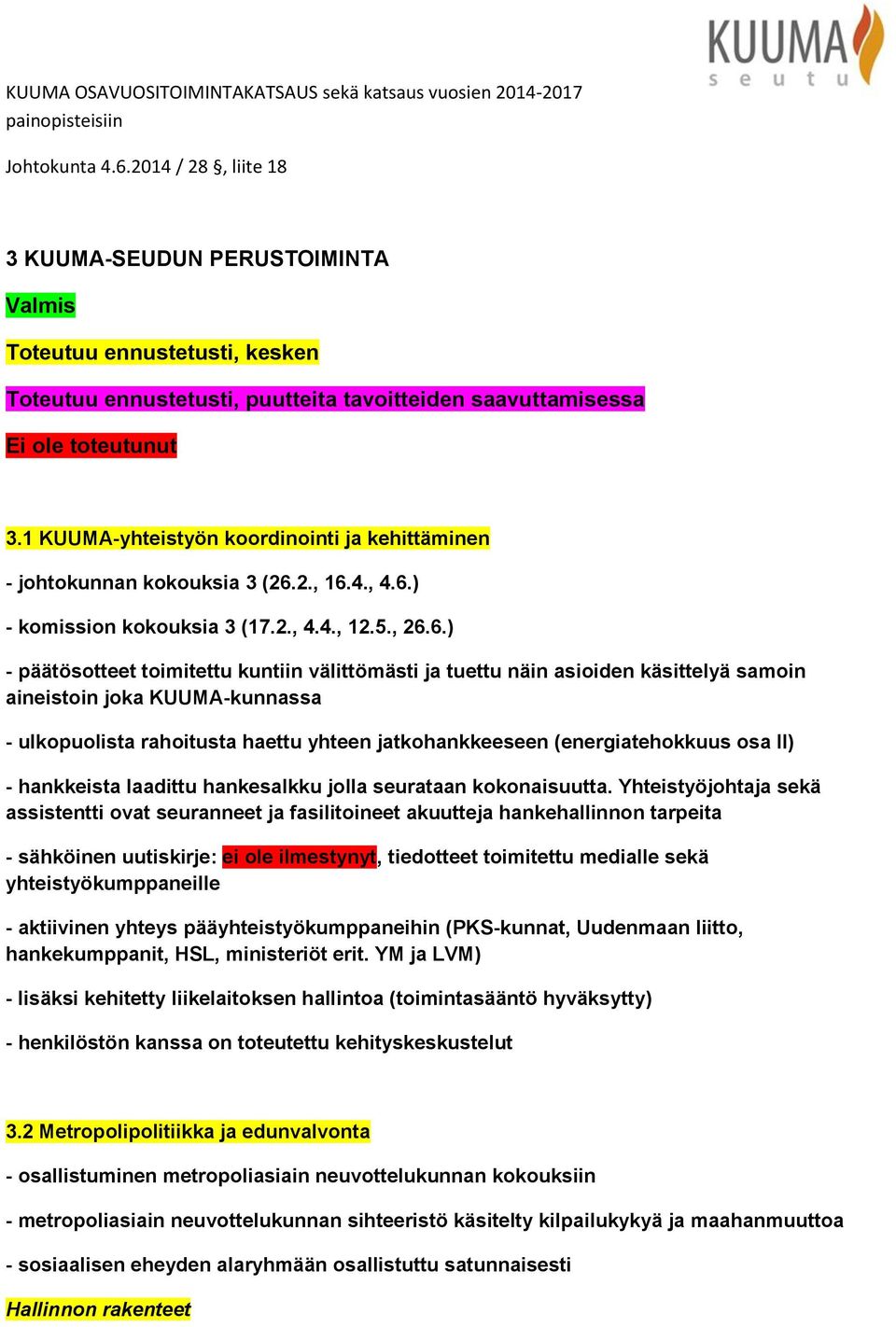 1 KUUMA-yhteistyön koordinointi ja kehittäminen - johtokunnan kokouksia 3 (26.