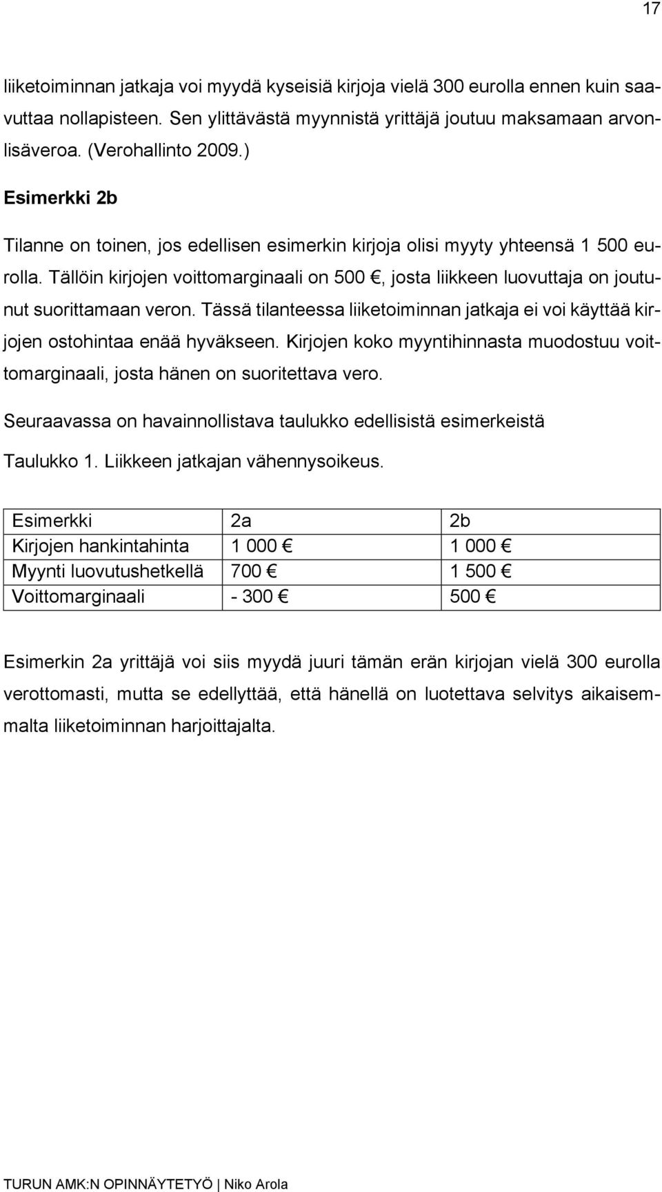 Tällöin kirjojen voittomarginaali on 500, josta liikkeen luovuttaja on joutunut suorittamaan veron. Tässä tilanteessa liiketoiminnan jatkaja ei voi käyttää kirjojen ostohintaa enää hyväkseen.