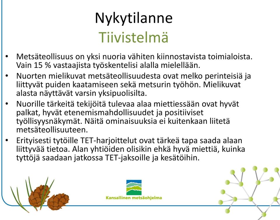 Nuorille tärkeitä tekijöitä tulevaa alaa miettiessään ovat hyvät palkat, hyvät etenemismahdollisuudet ja positiiviset työllisyysnäkymät.