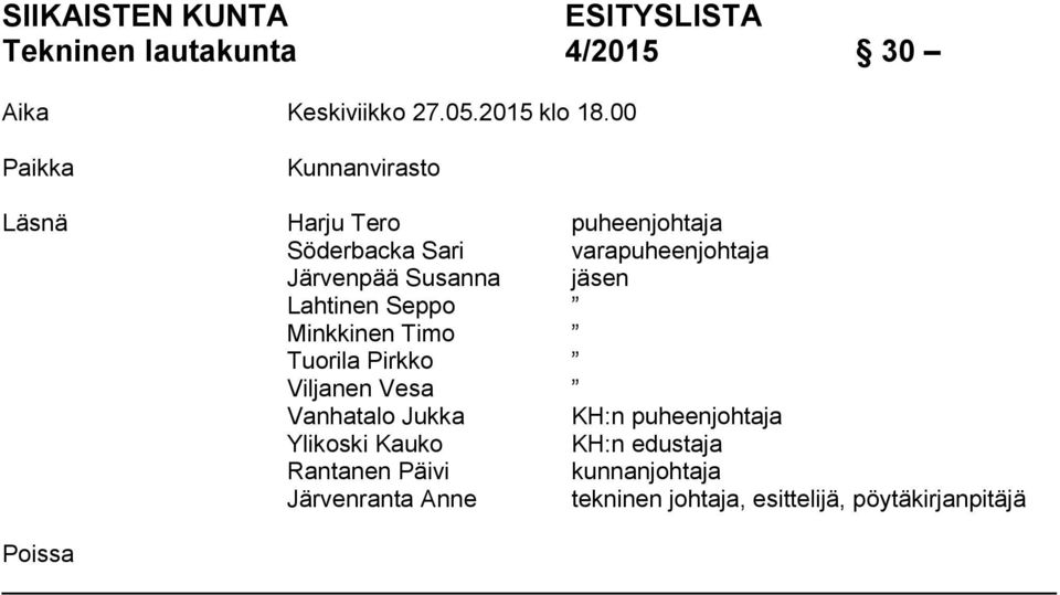 jäsen Lahtinen Seppo Minkkinen Timo Tuorila Pirkko Viljanen Vesa Vanhatalo Jukka KH:n puheenjohtaja