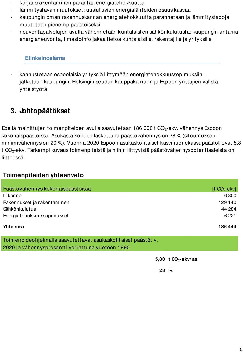 yrityksille Elinkeinoelämä - kannustetaan espoolaisia yrityksiä liittymään energiatehokkuussopimuksiin - jatketaan kaupungin, Helsingin seudun kauppakamarin ja Espoon yrittäjien välistä yhteistyötä 3.