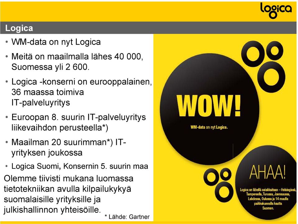 suurin IT-palveluyriys liikevaihdon peruseella*) Maailman 20 suurimman*) ITyriyksen joukossa Logica Suomi,