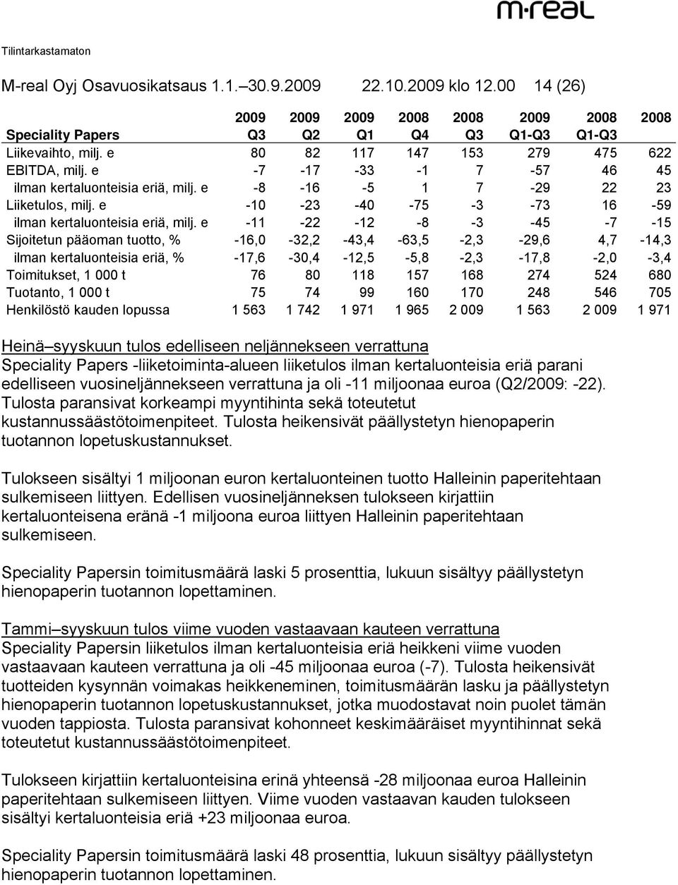 e -10-23 -40-75 -3-73 16-59 ilman kertaluonteisia eriä, milj.