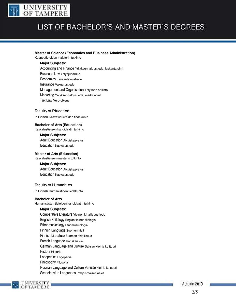 Kasvatustieteiden tiedekunta Bachelor of Arts (Education) Kasvatustieteen kandidaatin tutkinto Adult Education Aikuiskasvatus Education Kasvatustiede Master of Arts (Education) Kasvatustieteen