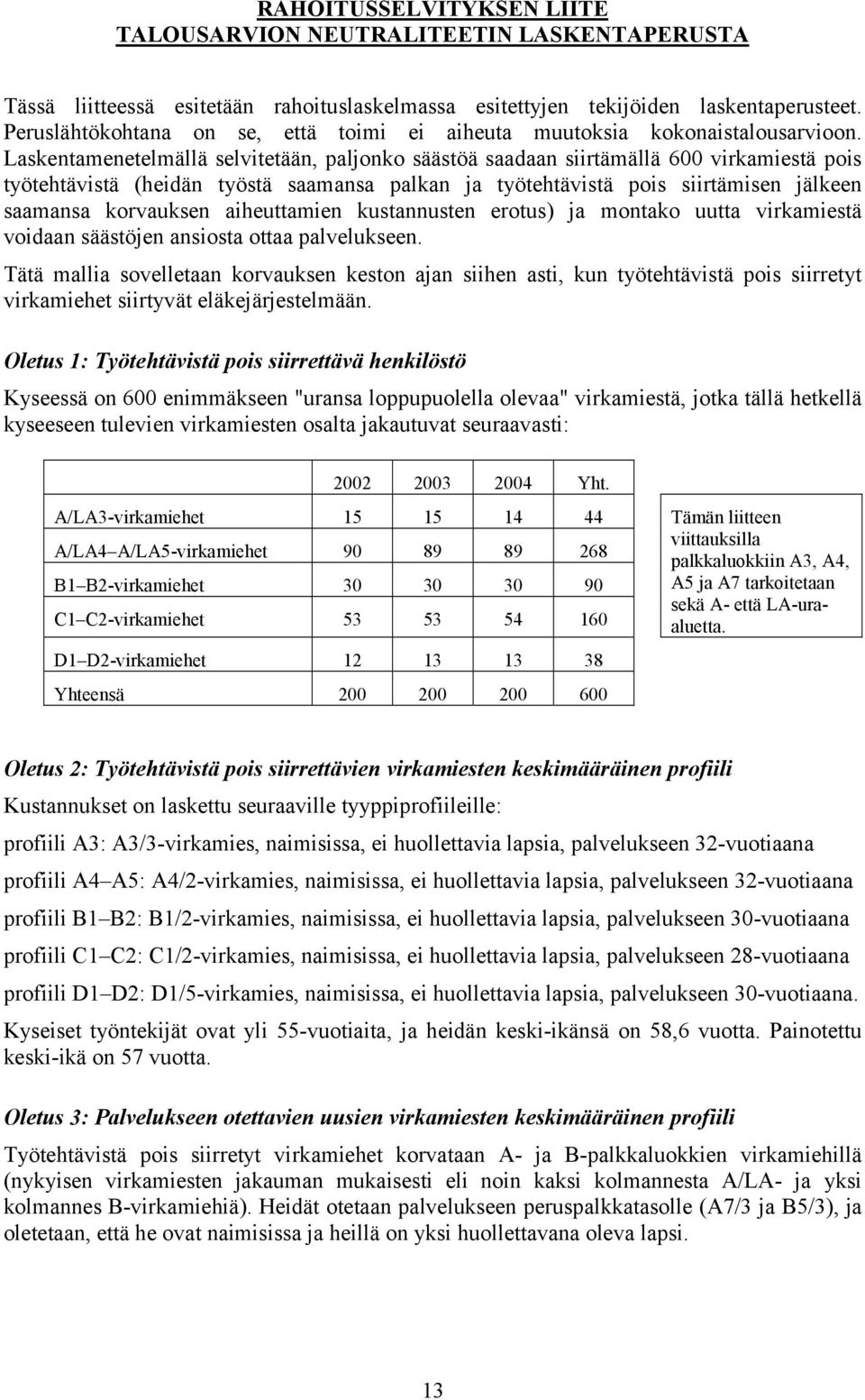 Laskentamenetelmällä selvitetään, paljonko säästöä saadaan siirtämällä 600 virkamiestä pois työtehtävistä (heidän työstä saamansa palkan ja työtehtävistä pois siirtämisen jälkeen saamansa korvauksen