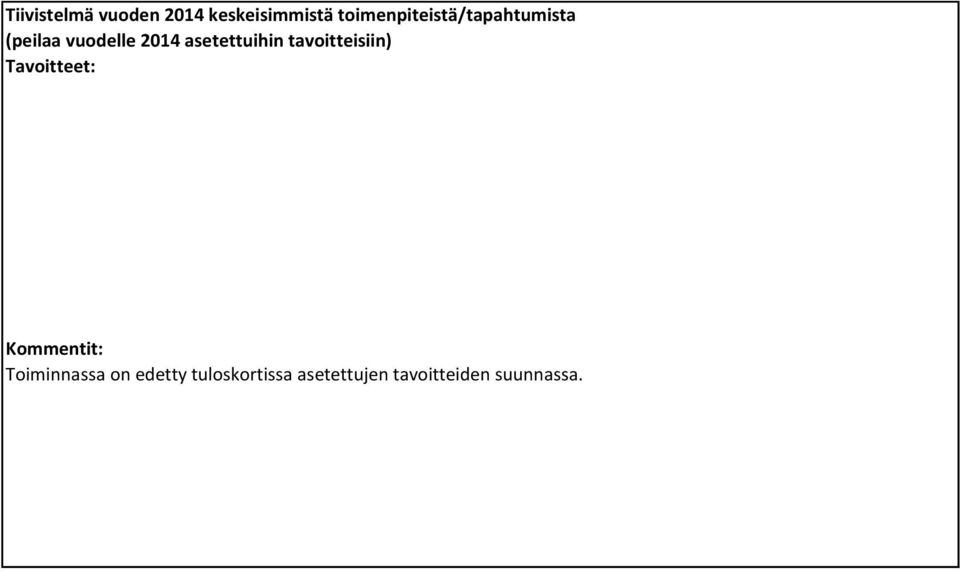 asetettuihin tavoitteisiin) Tavoitteet: Kommentit: