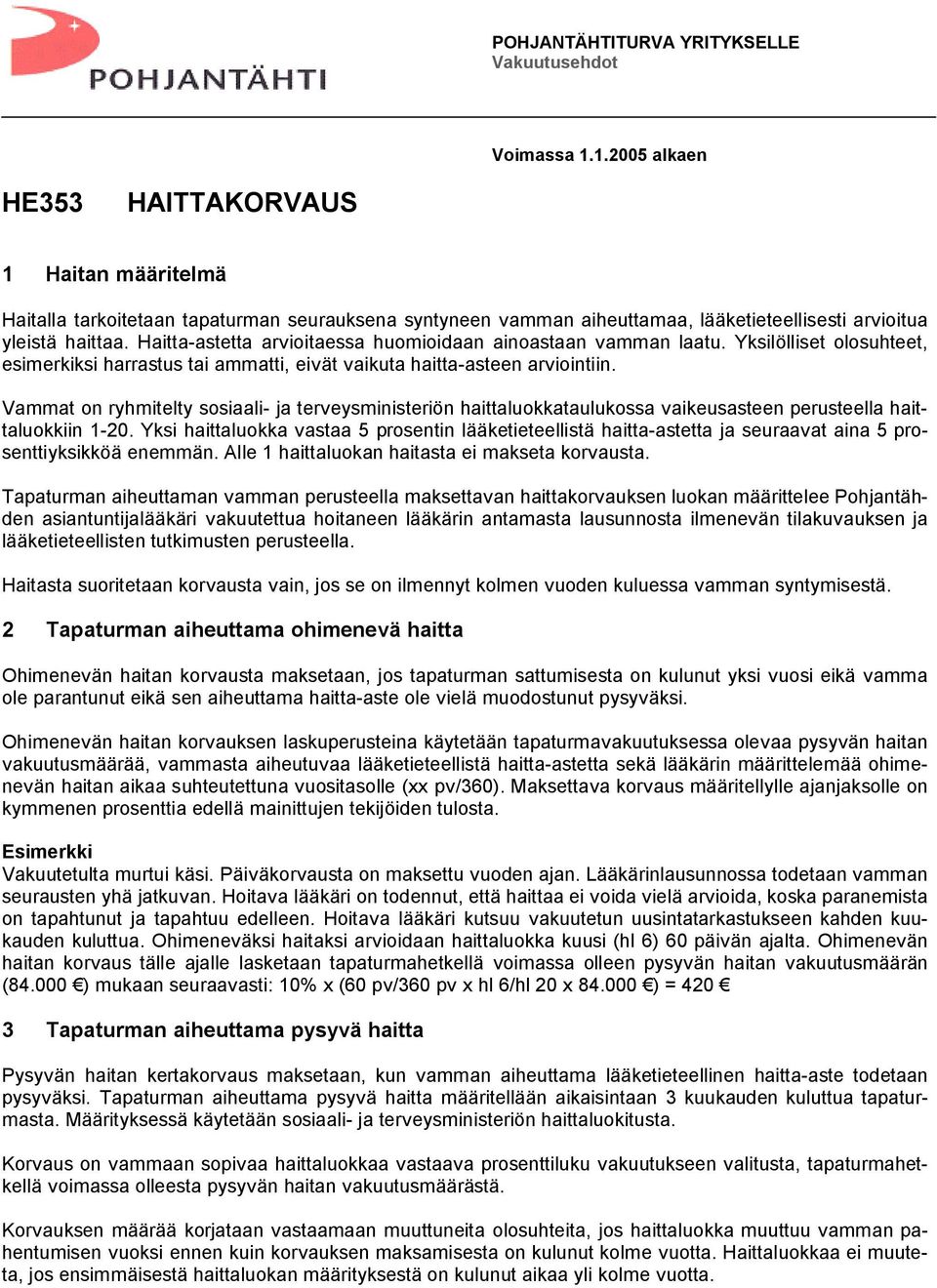 Vammat on ryhmitelty sosiaali- ja terveysministeriön haittaluokkataulukossa vaikeusasteen perusteella haittaluokkiin 1-20.