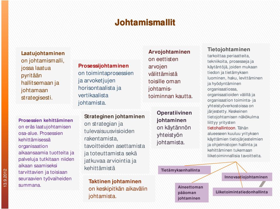 Prosessijohtaminen on toimintaprosessien ja arvoketjujen horisontaalista ja vertikaalista johtamista.