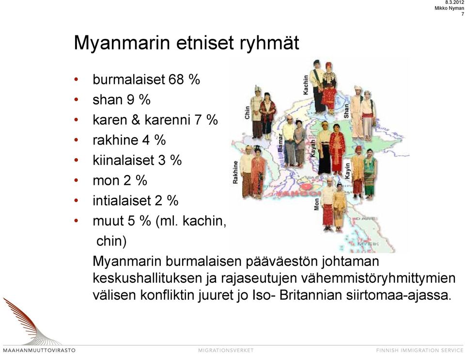 kachin, chin) Myanmarin burmalaisen pääväestön johtaman keskushallituksen ja