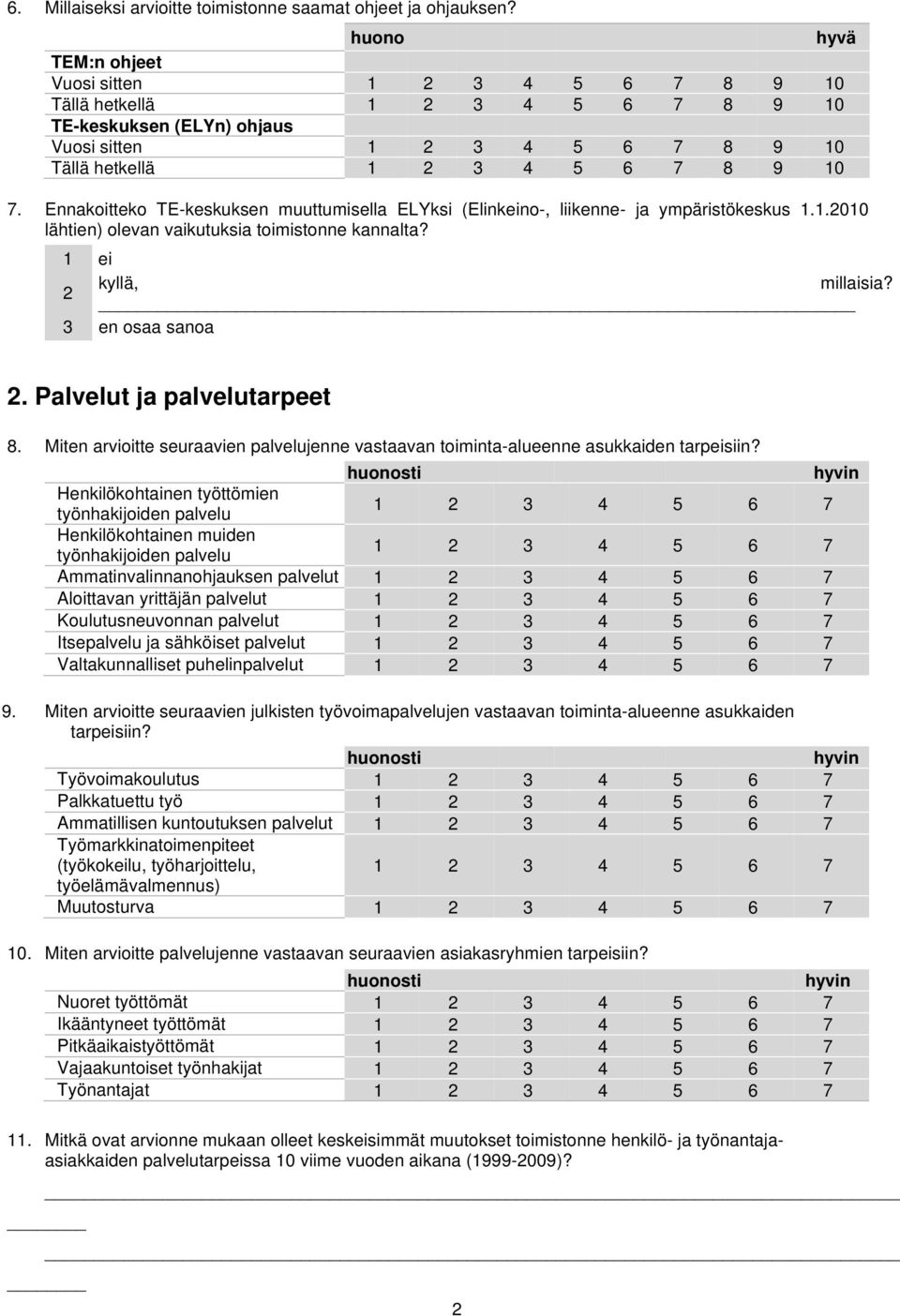 Ennakoitteko TE-keskuksen muuttumisella ELYksi (Elinkeino-, liikenne- ja ympäristökeskus 1.1.2010 lähtien) olevan vaikutuksia toimistonne kannalta? 1 ei kyllä, millaisia? 2 3 en osaa sanoa 2.