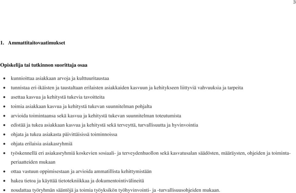 kehitystä tukevan suunnitelman toteutumista edistää ja tukea asiakkaan kasvua ja kehitystä sekä terveyttä, turvallisuutta ja hyvinvointia ohjata ja tukea asiakasta päivittäisissä toiminnoissa ohjata