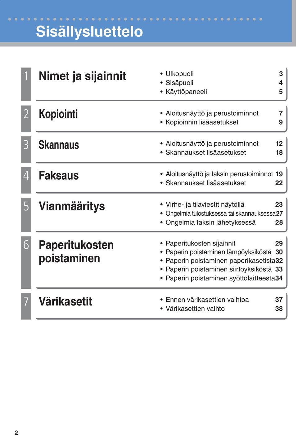 6 Paperitukosten poistaminen 7 Värikasetit 7