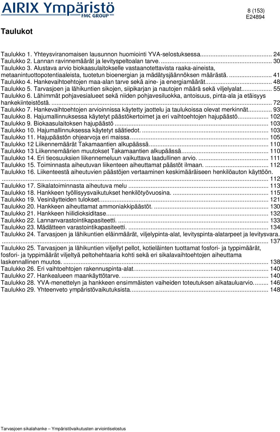 Hankevaihtoehtojen maa-alan tarve sekä aine- ja energiamäärät.... 48 Taulukko 5. Tarvasjoen ja lähikuntien sikojen, siipikarjan ja nautojen määrä sekä viljelyalat... 55 Taulukko 6.