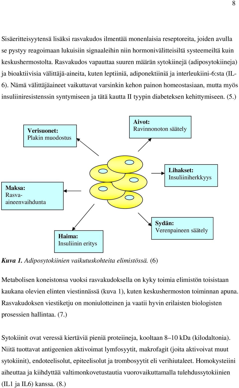 Nämä välittäjäaineet vaikuttavat varsinkin kehon painon homeostasiaan, mutta myös insuliiniresistenssin syntymiseen ja tätä kautta II tyypin diabeteksen kehittymiseen. (5.