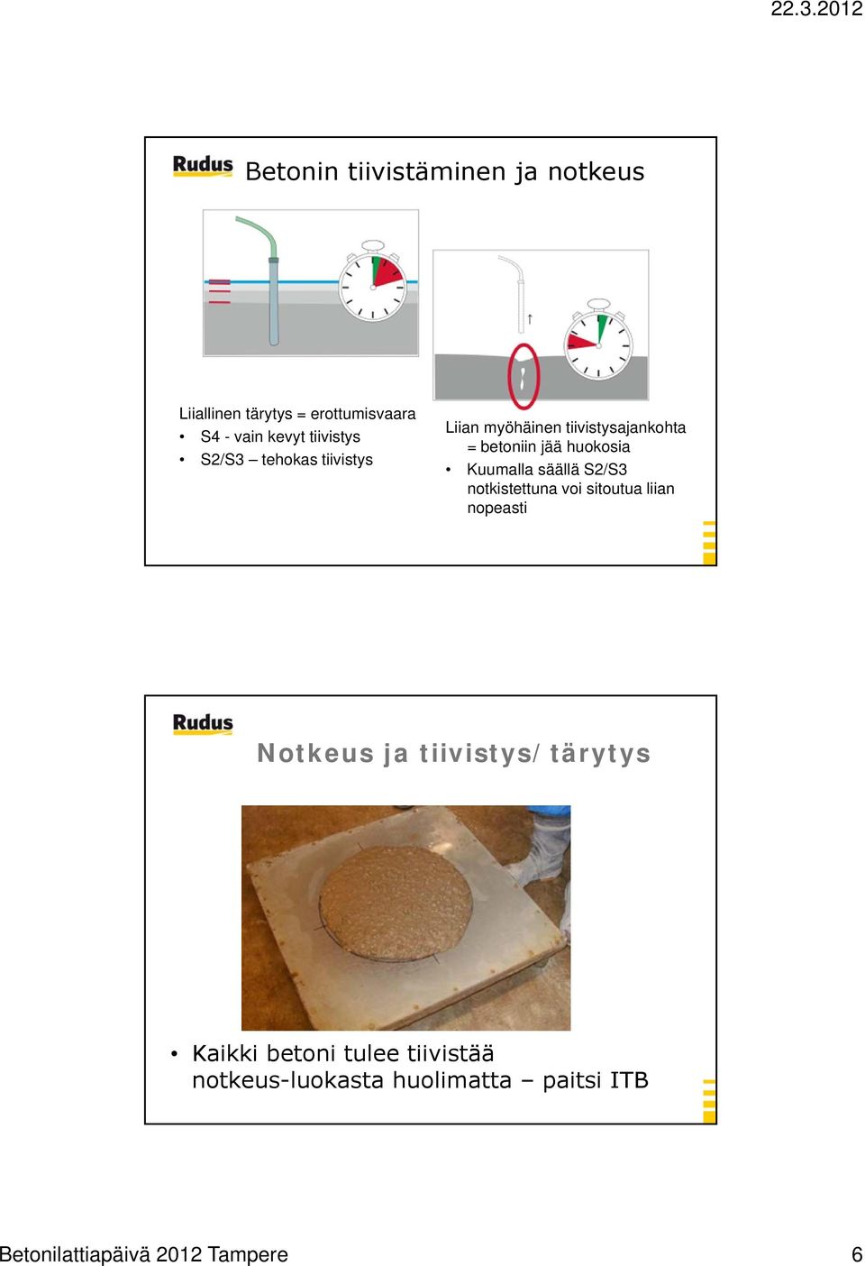 Kuumalla säällä S2/S3 notkistettuna voi sitoutua liian nopeasti Notkeus ja tiivistys/tärytys