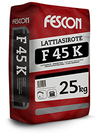 Fescotop F45K 5 / 9 FESCOTOP F45K Tuotekuvaus Fescotop F45K on sementtipohjainen lattiasirote. F45K on valmiiksi sekoitettu lattiankovetin, jota käytetään tuoreelle betonille.
