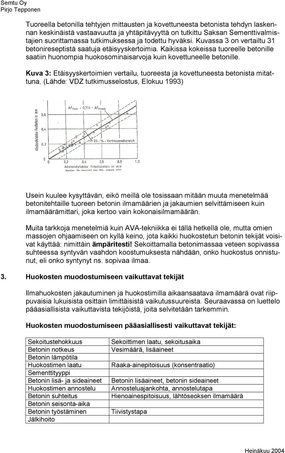 Kuva 3: Etäisyyskertoimien vertailu, tuoreesta ja kovettuneesta betonista mitattuna.