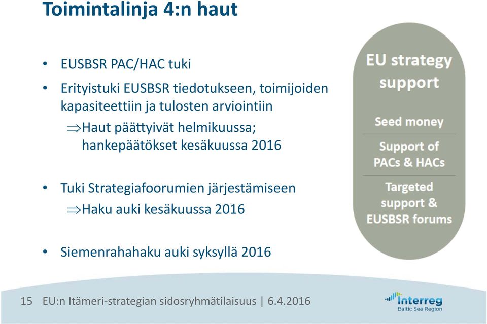 päättyivät helmikuussa; hankepäätökset kesäkuussa 2016 Tuki