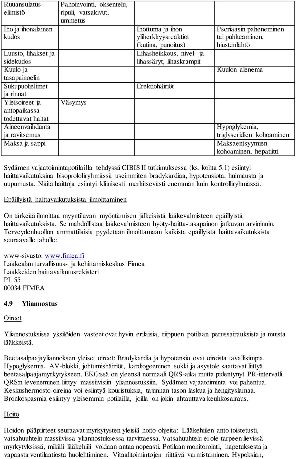 Erektiohäiriöt Psoriaasin paheneminen tai puhkeaminen, hiustenlähtö Kuulon alenema Hypoglykemia, triglyseridien kohoaminen Maksaentsyymien kohoaminen, hepatiitti Sydämen vajaatoimintapotilailla
