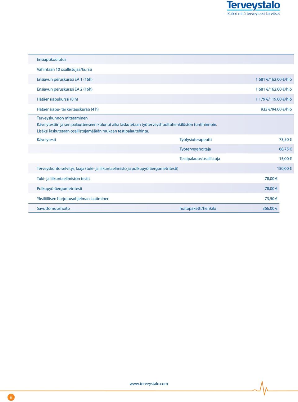 Lisäksi laskutetaan osallistujamäärän mukaan testipalautehinta.