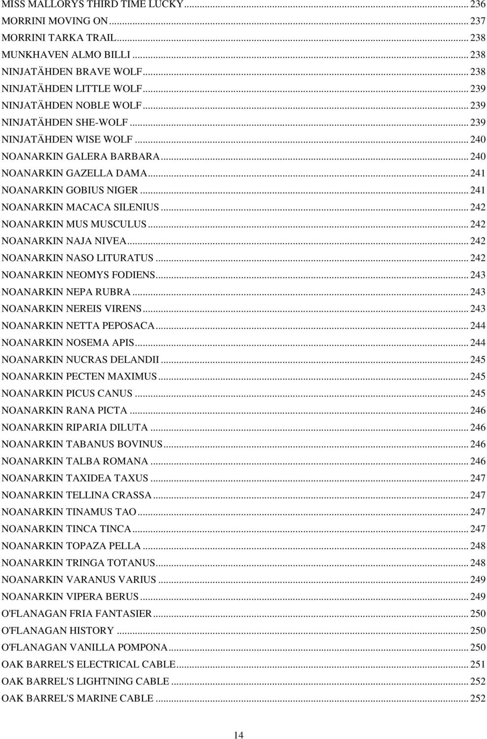.. 242 NOANARKIN MUS MUSCULUS... 242 NOANARKIN NAJA NIVEA... 242 NOANARKIN NASO LITURATUS... 242 NOANARKIN NEOMYS FODIENS... 243 NOANARKIN NEPA RUBRA... 243 NOANARKIN NEREIS VIRENS.