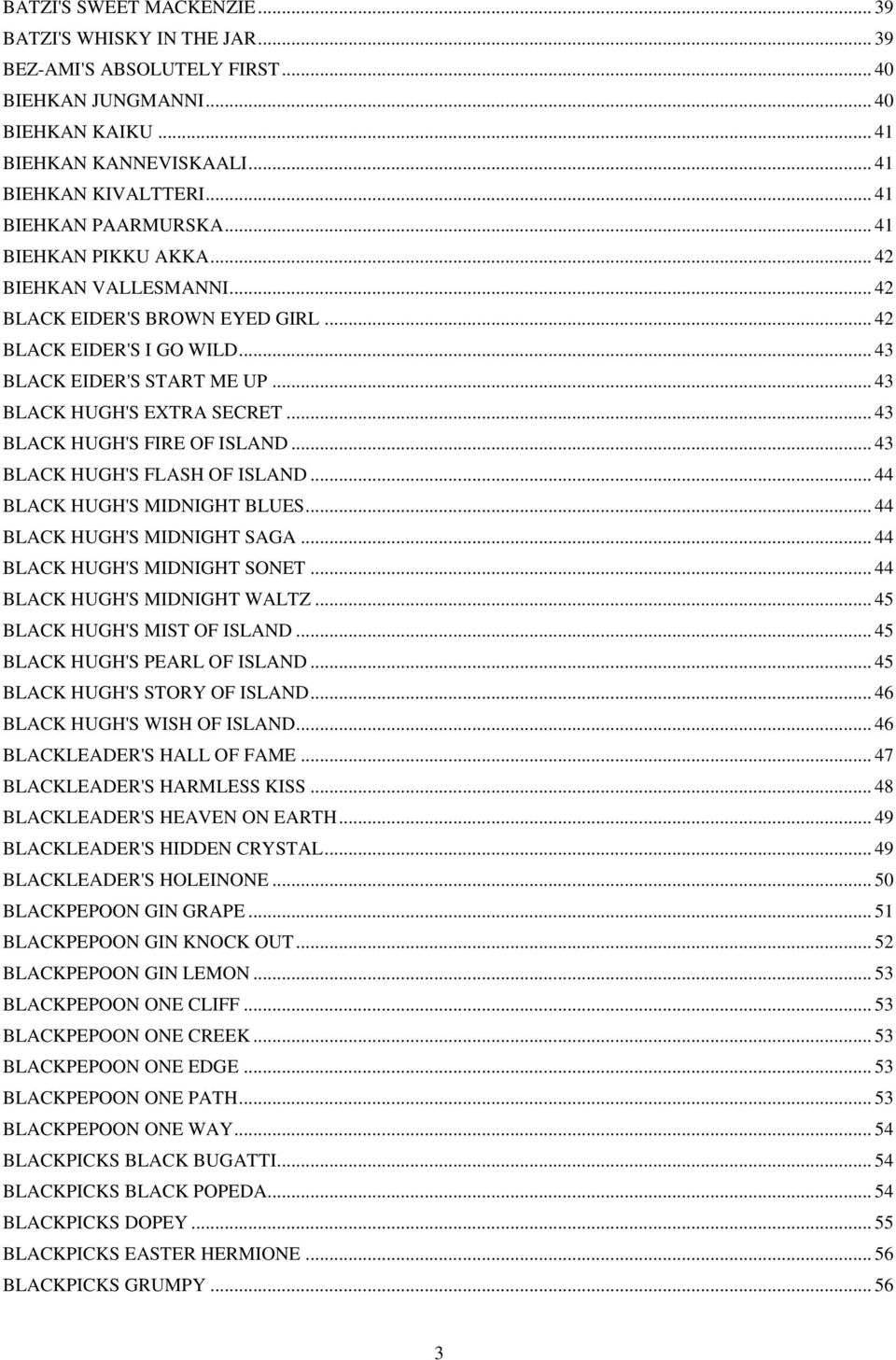.. 43 BLACK HUGH'S EXTRA SECRET... 43 BLACK HUGH'S FIRE OF ISLAND... 43 BLACK HUGH'S FLASH OF ISLAND... 44 BLACK HUGH'S MIDNIGHT BLUES... 44 BLACK HUGH'S MIDNIGHT SAGA... 44 BLACK HUGH'S MIDNIGHT SONET.
