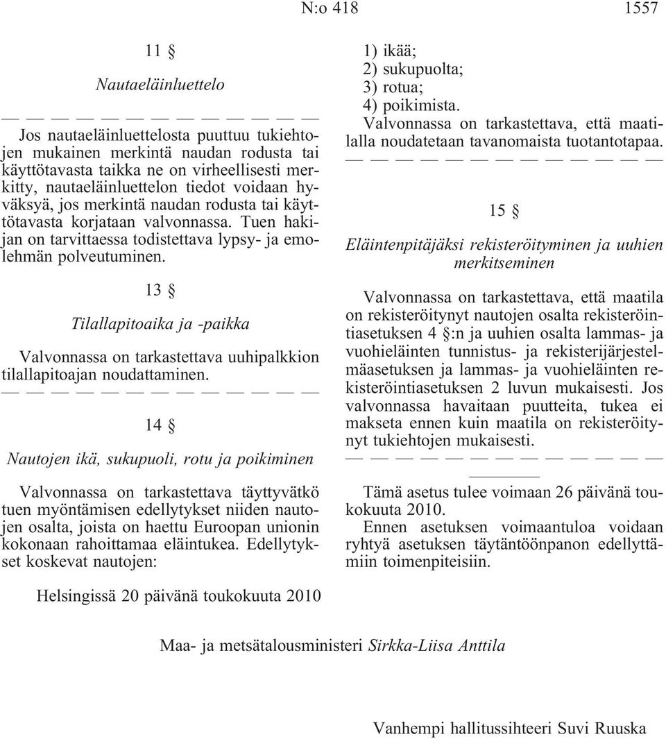 13 Tilallapitoaika ja-paikka Valvonnassa on tarkastettava uuhipalkkion tilallapitoajan noudattaminen.