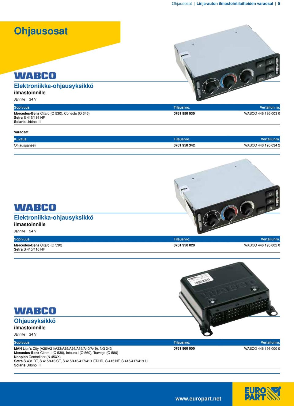 Ohjauspaneeli 0761 950 342 WABCO 446 195 034 2 elektroniikka-ohjausyksikkö ilmastoinnille Jännite 24 V Sopivuus vertailunro.