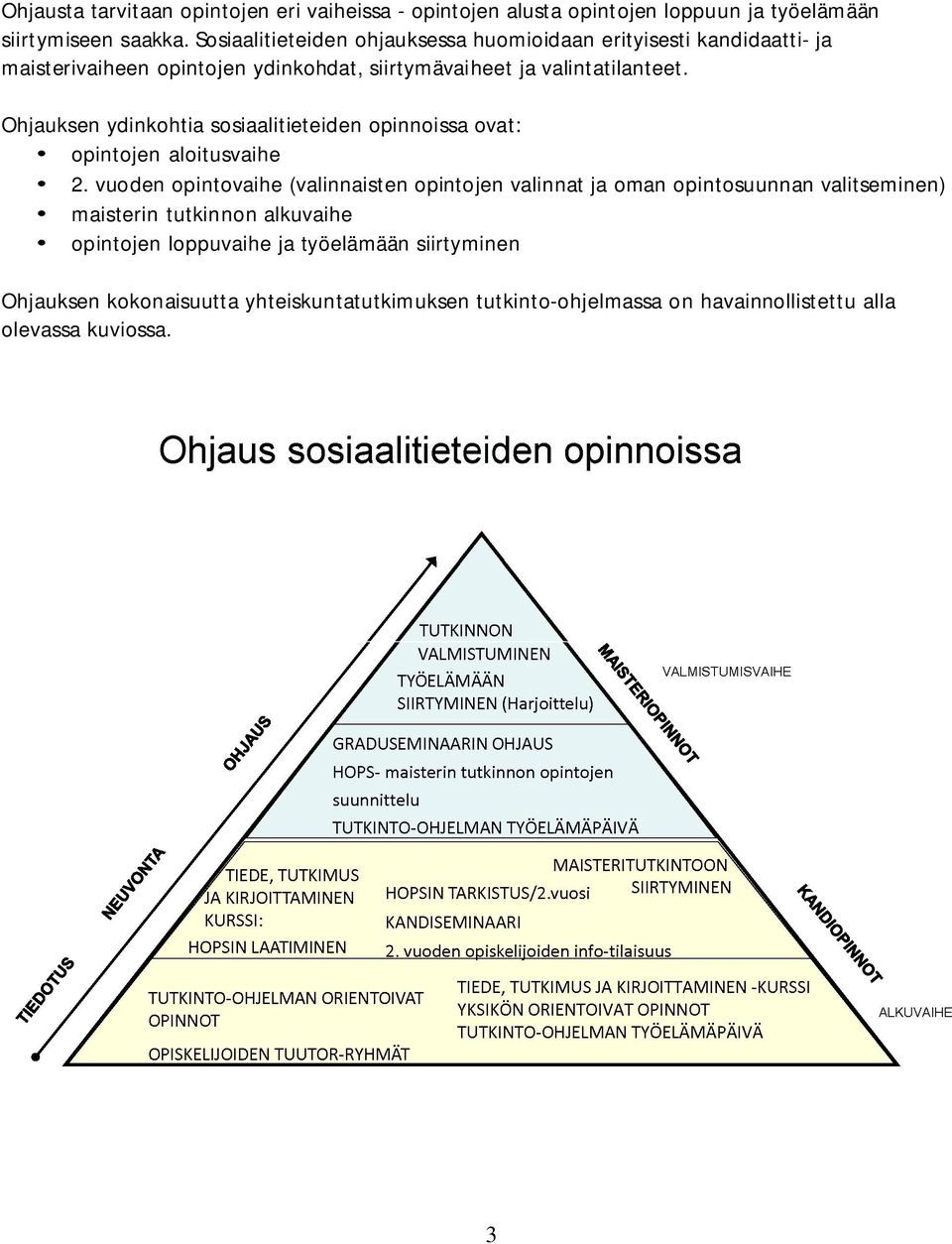 Ohjauksen ydinkohtia sosiaalitieteiden opinnoissa ovat: opintojen aloitusvaihe 2.