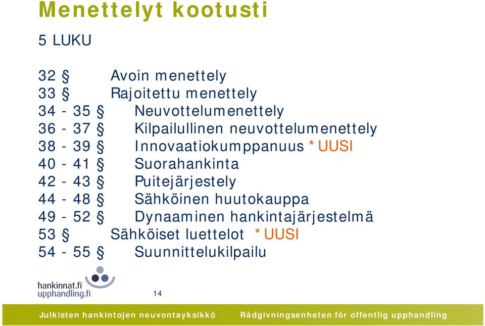 Innovaatiokumppanuus *UUSI 40-41 Suorahankinta 42-43 Puitejärjestely 44-48