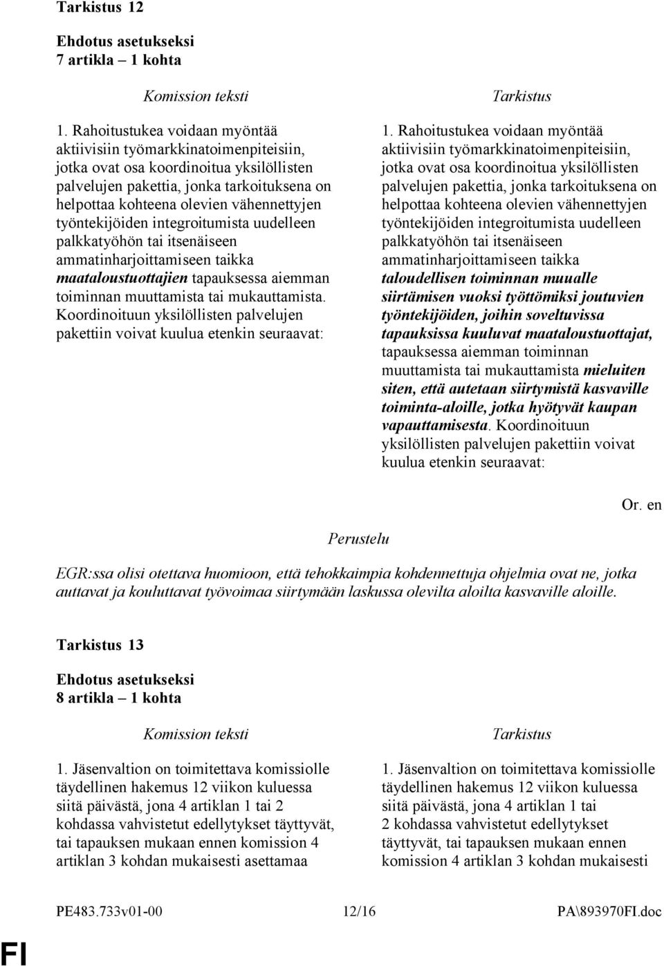 työntekijöiden integroitumista uudelleen palkkatyöhön tai itsenäiseen ammatinharjoittamiseen taikka maataloustuottajien tapauksessa aiemman toiminnan muuttamista tai mukauttamista.