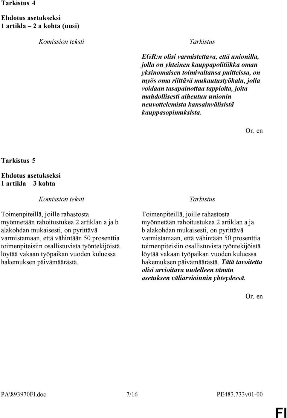 5 1 artikla 3 kohta Toimenpiteillä, joille rahastosta myönnetään rahoitustukea 2 artiklan a ja b alakohdan mukaisesti, on pyrittävä varmistamaan, että vähintään 50 prosenttia toimenpiteisiin