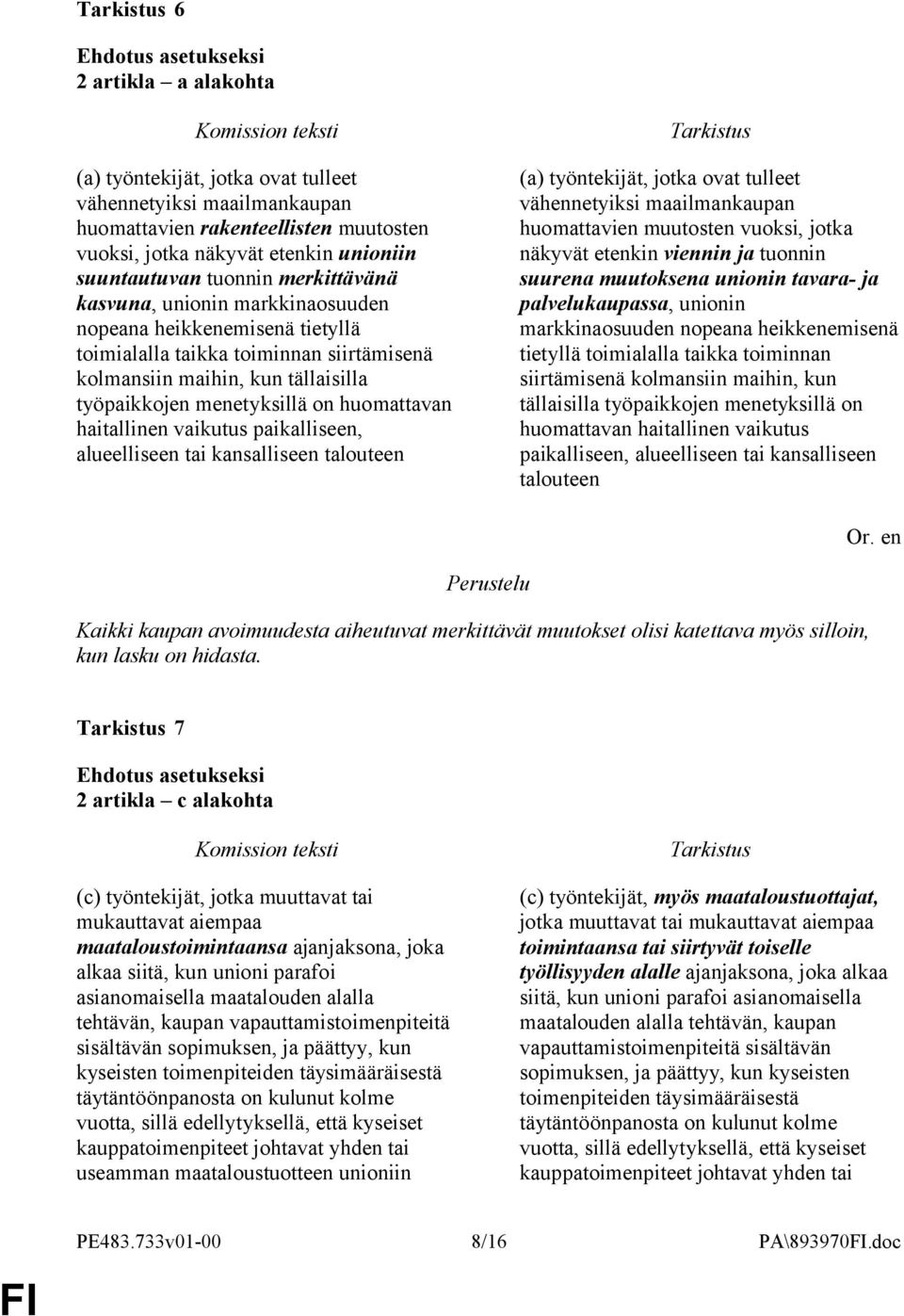 vaikutus paikalliseen, alueelliseen tai kansalliseen talouteen (a) työntekijät, jotka ovat tulleet vähennetyiksi maailmankaupan huomattavien muutosten vuoksi, jotka näkyvät etenkin viennin ja tuonnin