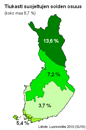 31. Soiden suojelu (2) - Suomen soista on tiukasti suojeltu 8,7 %, mutta tilanne vaihtelee alueittain - Etelä-Suomessa soita on suojeltu vähän, pohjoisessa enemmän - jos