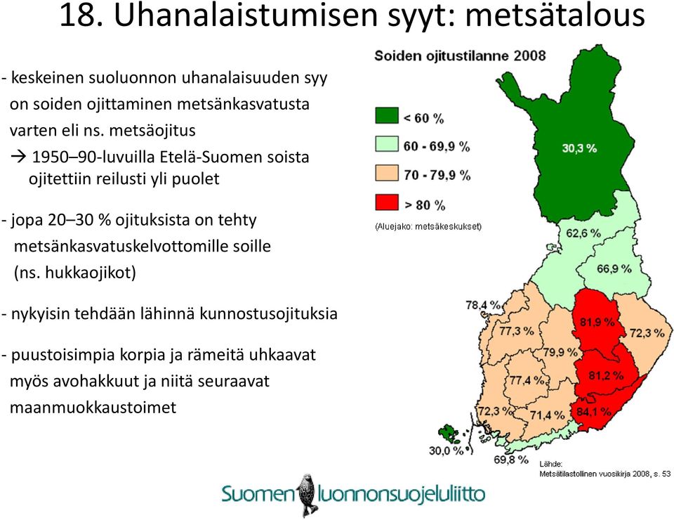 metsäojitus 1950 90-luvuilla Etelä-Suomen soista ojitettiin reilusti yli puolet - jopa 20 30 % ojituksista on