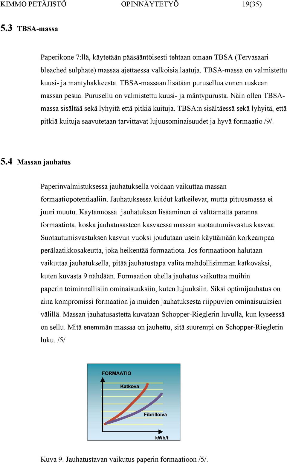 Näin ollen TBSAmassa sisältää sekä lyhyitä että pitkiä kuituja. TBSA:n sisältäessä sekä lyhyitä, että pitkiä kuituja saavutetaan tarvittavat lujuusominaisuudet ja hyvä formaatio /9/. 5.