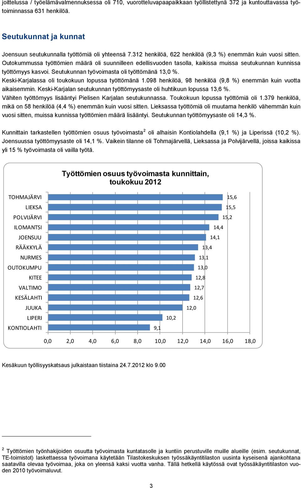 Outokummussa työttömien määrä oli suunnilleen edellisvuoden tasolla, kaikissa muissa seutukunnan kunnissa työttömyys kasvoi. Seutukunnan työvoimasta oli työttömänä 13,0 %.