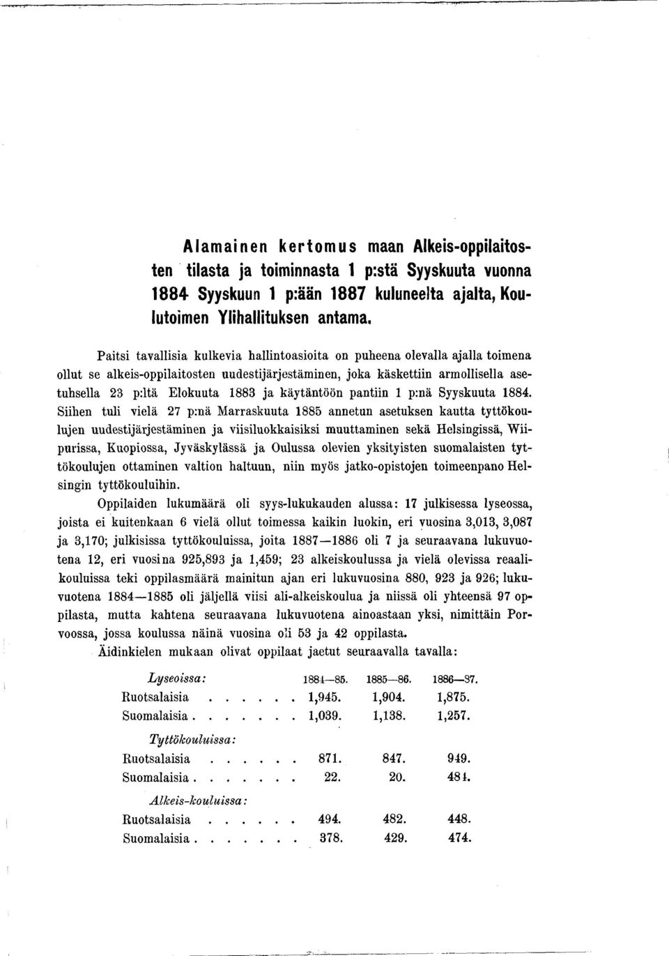 käytäntöön pantiin 1 p:nä Syyskuuta 1884.