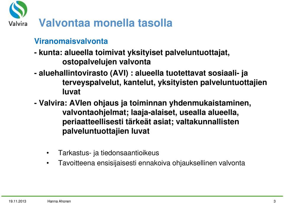 AVIen ohjaus ja toiminnan i yhdenmukaistaminen, i valvontaohjelmat; laaja-alaiset, usealla alueella, periaatteellisesti tärkeät asiat;